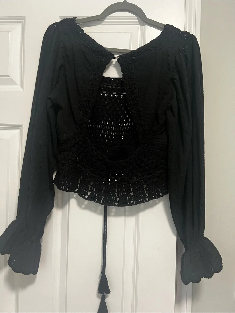 Free People Black Crochet Boho Tunic Top